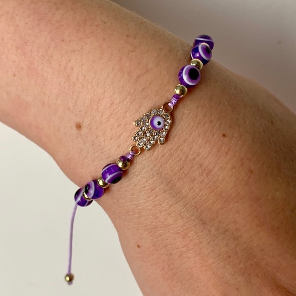 Jewelry - Adjustable Rhinestone Hamsa Evil Eye Bracelet